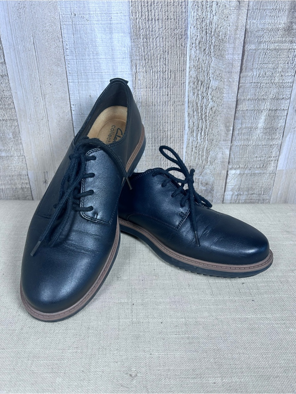 Clarks Raisie Bloom Black Leather Oxford Shoes Wide Womens 8.5 Ultimate Comfort